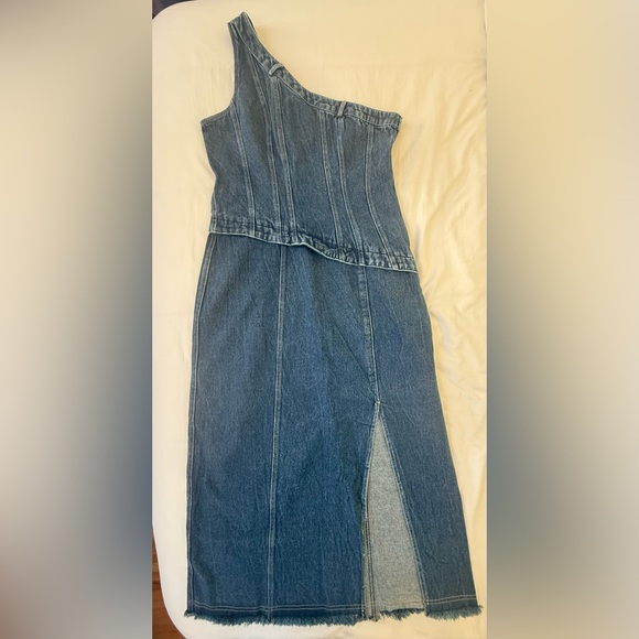 Anthropology One Shoulder Denim Dress - Picture 1 of 7